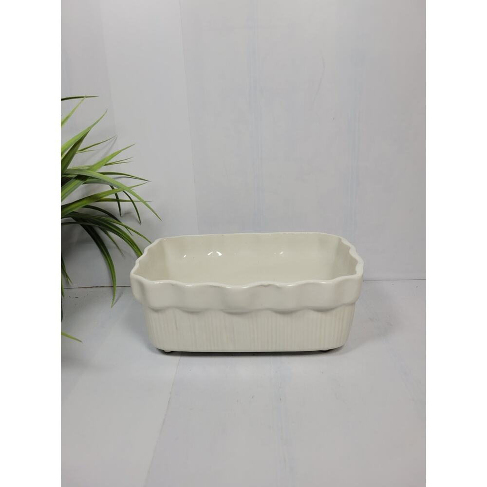 Vintage Brush USA J4-7 Pottery Planter, White Ruffled Ceramic Low Vase